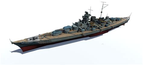 3d Model Bismarck Battleship Vr Ar Low Poly Cgtrader