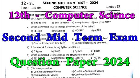 Th Computer Science Nd Mid Term Question Paper Th Computer