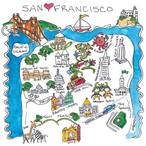 Hand Illustrated Map Of San Francisco Etsy