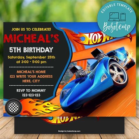 Editable Hot Wheels Birthday Invitations Instant Download Createpartylabels