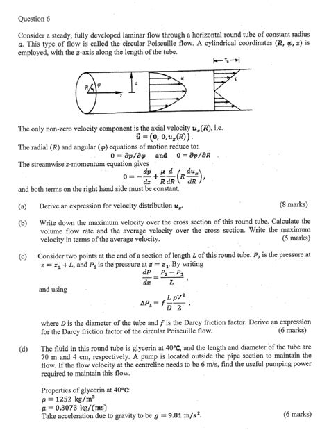 Solved Question Consider A Steady Fully Developed Laminar Chegg