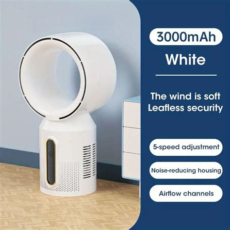 3000mAh Bladeless Tower Fan Floor Standing Fans 5 Speed Adjustable Desk ...