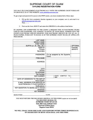 Fillable Online E FILING REGISTRATION FORM Unified Courts Of Guam Fax