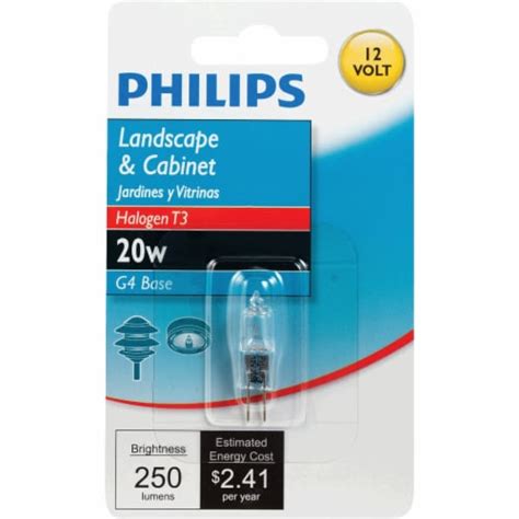 Philips 20W 12V Clear G4 Base T3 Halogen Landscape Cabinet Light Bulb