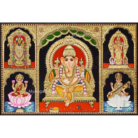 5 God Balaji Lakshmi Murugan Ganesha Saraswathi Tanjore Painting