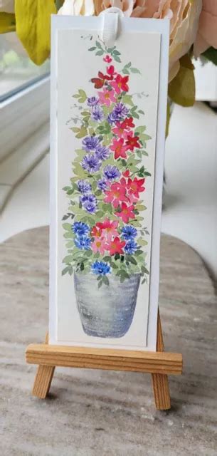 ORIGINAL HAND PAINTED Watercolour Clematis Bookmark Flower Gift NOT