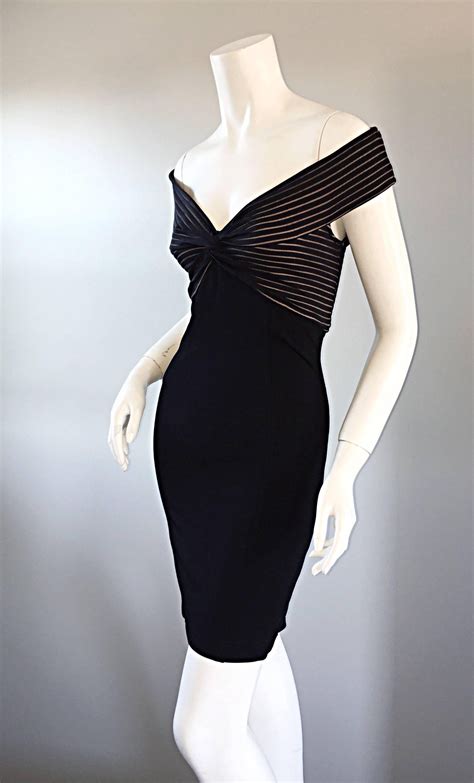 1990s Vintage Tadashi Shoji Black Nude 90s Sexy Body Con Dress Lbd Sz