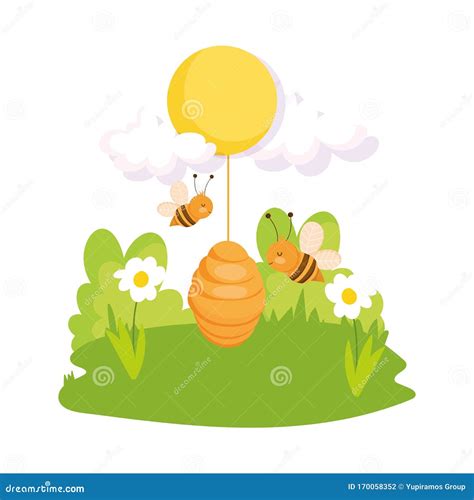 Flying Bee In A Honeycomb Frame Stock Image Cartoondealer