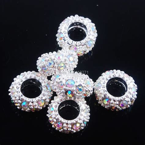 Big Hole Clear AB Crystal Rhinestone Pave 10x6mm Round Rondelle Spacer