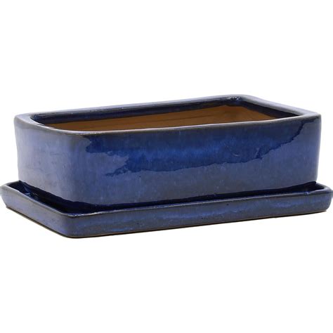 Nouveau Bonsai Ceramic Rectangle Pot Blue Mitre