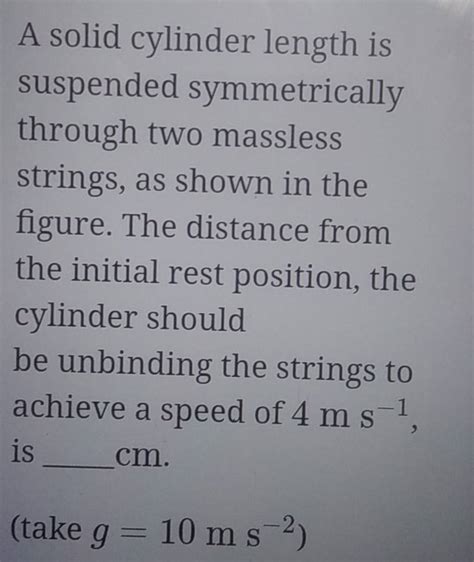 A Solid Cylinder Length Is Suspended Symmetrically Through Two Massless S