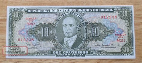 1967 Brazil 1 Centavo On 10 Cruzeiros World Currency Banknote Unc