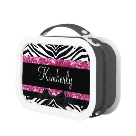 Hot Pink Sparkle Zebra Girly Girls Lunch Box Zazzle