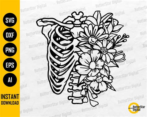 Floral Ribcage Svg Rib Cage Svg Skeleton Svg Gothic Etsy Canada