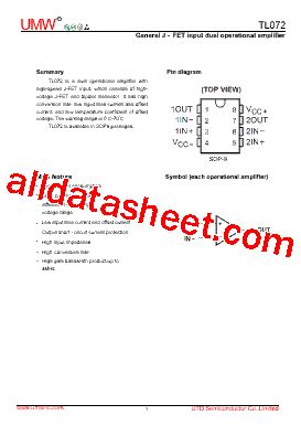 TL072 Datasheet(PDF) - Guangdong Youtai Semiconductor Co., Ltd.