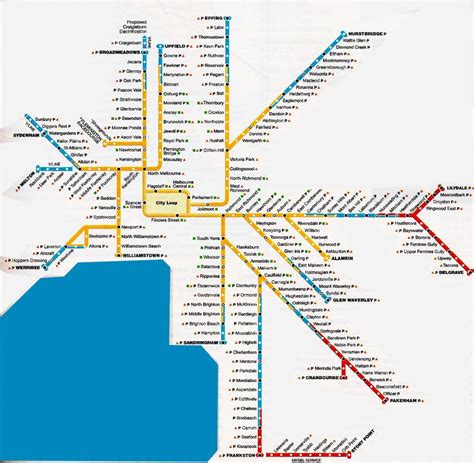 Melbourne metro rail kort - Melbourne hovedstadsområdet kort (kun ...