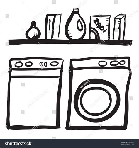 Doodle Washer Dryer Shelf Laundry Detergents Stock Vector 60863344