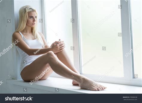 Beautiful Sexy Blonde White Top On Stock Photo Edit Now