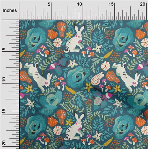 Oneoone Silk Tabby Teal Blue Fabric Leaves Flowers Floral Sewing