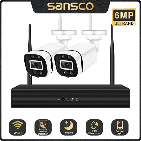 SANSCO 6MP Wireless Security Cameras System With 4CH H 265 3K CCTV NVR