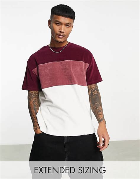 Asos Design Relaxed T Shirt In Burgundy Towelling Colour Block Asos