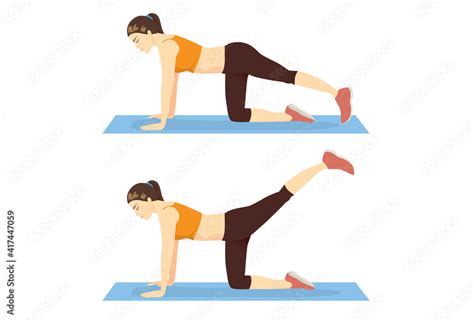 Vetor De Woman Doing Exercise With Straight Leg Donkey Kick Posture On