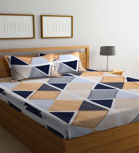 Buy Multicolor Geometric 300 TC Cotton Blend Double Queen Size Bedsheet