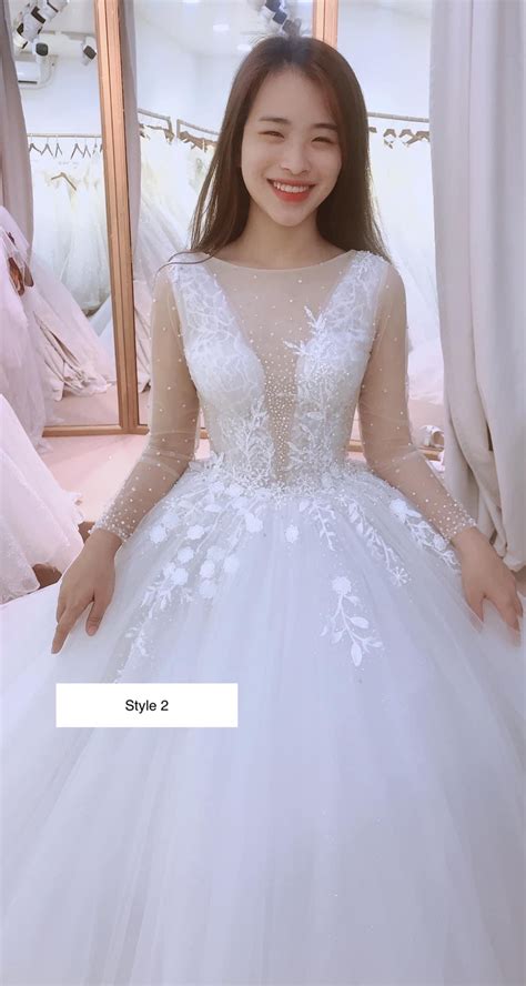 Feminine Sexy Long Sleeve V Neck Floral Lace White Ball Gown Wedding Dress Various Styles