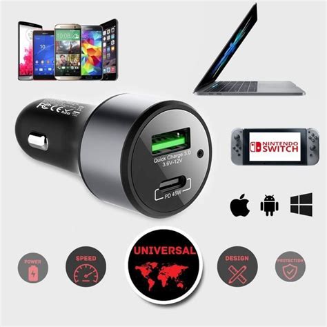 63W Chargeur De Voiture Avec 45W Usb C Pd3 0 Pps Et 18W Usb A Qualcomm