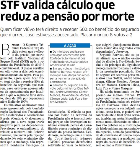 Rede Clipping Stf Valida C Lculo Que Reduz A Pens O Por Morte