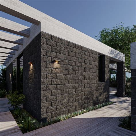 Split Face Concrete Block Texture, Charcoal Black - Poliigon