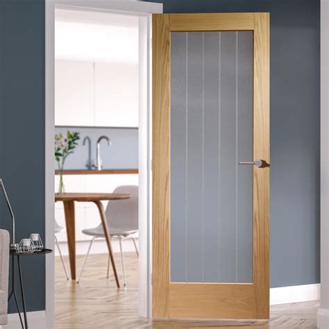 Xl Joinery Suffolk Essential Pattern 10 Un Finished Oak 1 Lite Internal Clear Etched Glazed Door