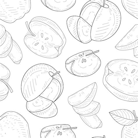 Premium Vector Apples Seamless Pattern Monochrome Hand Drawn Whole