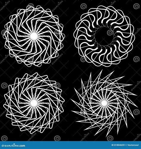 Geometric Elements Set Of 4 Concentric Spiral Shape Stock Vector