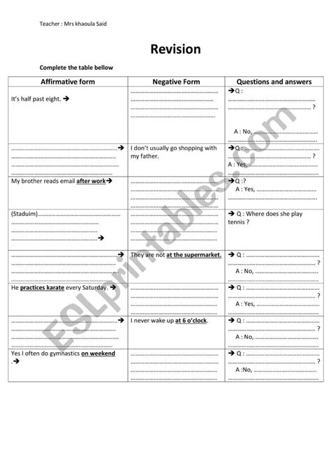 Revision 4th Form Private School Esl Worksheet By Aziz2020