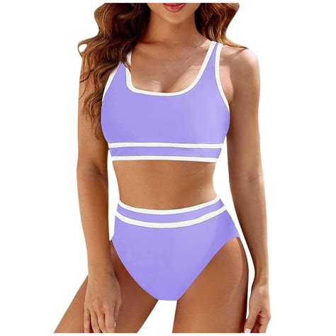 Qhfbli Womens High Waisted Bikini Sets Sporty Two Piece Swimsuits Color Block Cheeky High Cut