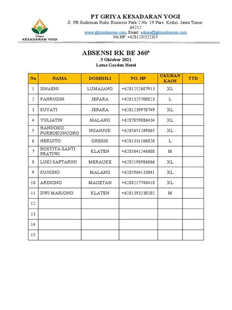 Absensi Pelatihan Rk Okt Lotus Pdf