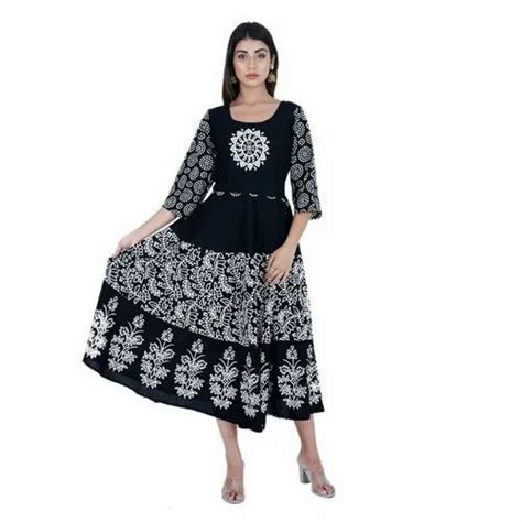 Cotton Casual Wear Hand Block Black And White Kurti Size Xl Wash