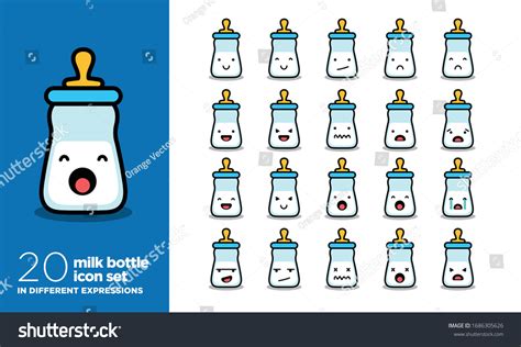 Set Cute Baby Milk Bottle Emoji Stock Vector (Royalty Free) 1686305626