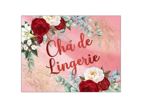 Painel de Festa Horizontal X Chá de Lingerie Floral Efeito Mármore Rosa Via