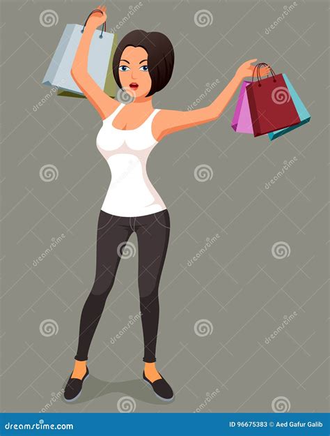 Beautiful Cartoon Girls Shopping Stock Vector - Illustration of clothes, character: 96675383