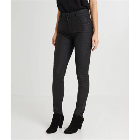 Pantalon Slim Taille Haute Enduit Noir Grain De Malice La Redoute