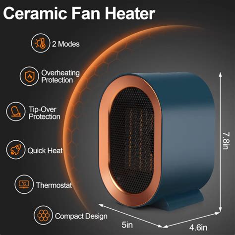 1200W Ceramic Plug In Fan Heater With 2 Heat Modes Overheating Tip