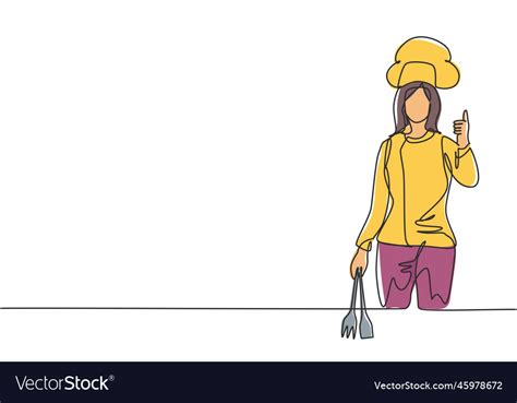 Continuous One Line Drawing Female Chef Royalty Free Vector