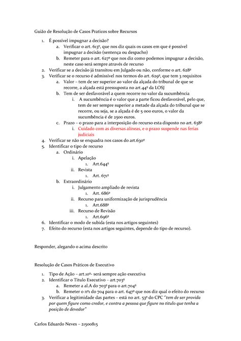 Resolução de Casos Práticos de Direito Processual Civil Executivo e