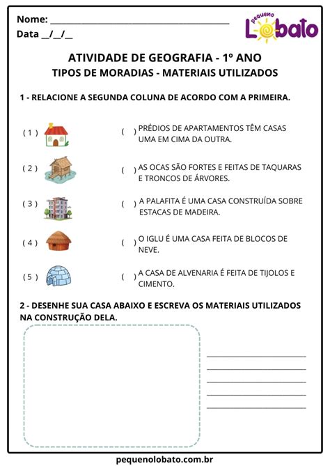 Atividade Sobre Moradia 3 Ano - Atividades de Geografia 1º Ano – Tipos de Moradia e Objetos do Dia a ...