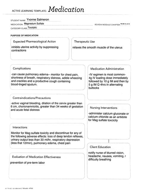 Magnesium Sulfate Medication Template