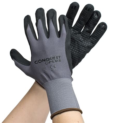 Conquest Plus Gray Nylon Spandex Gloves With Black Foam Nitrile