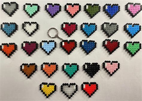 Heart Keychain Perler Bead Keyring Fridge Magnet Hama Etsy