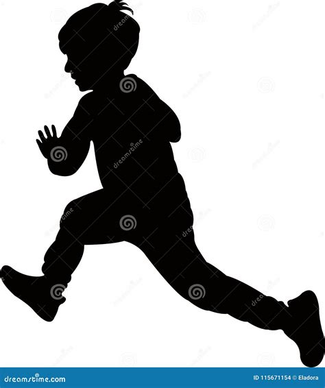 A boy running, silhouette stock illustration. Illustration of black ...